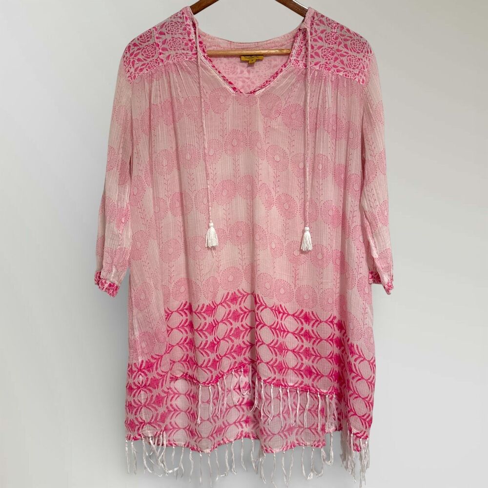 Roberta Roller Rabbit Sanav Serafina Tunic Cover Up Gauze  Tasssle Fringes Sz Sm